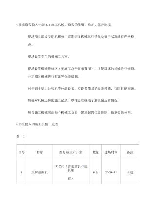 机械设备投入计划 