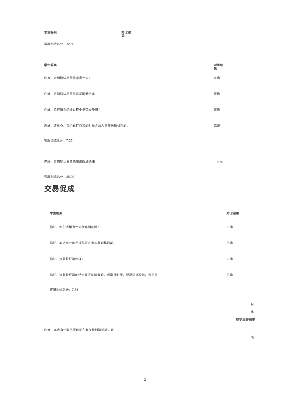 实训-初级客服答案-1+x-网店运营-初级_第2页