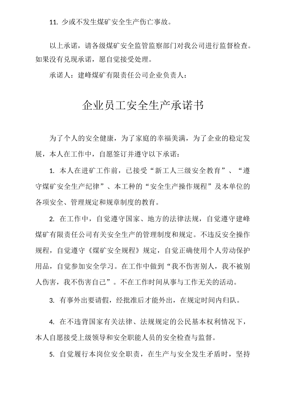 煤矿安全生产承诺书_第2页