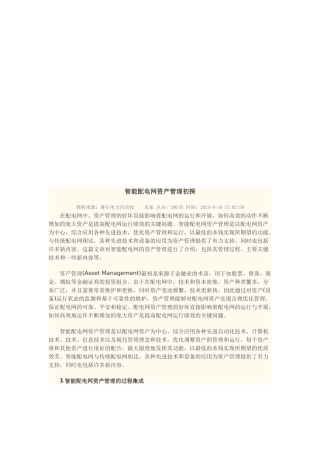 智能配电网资产管理探析