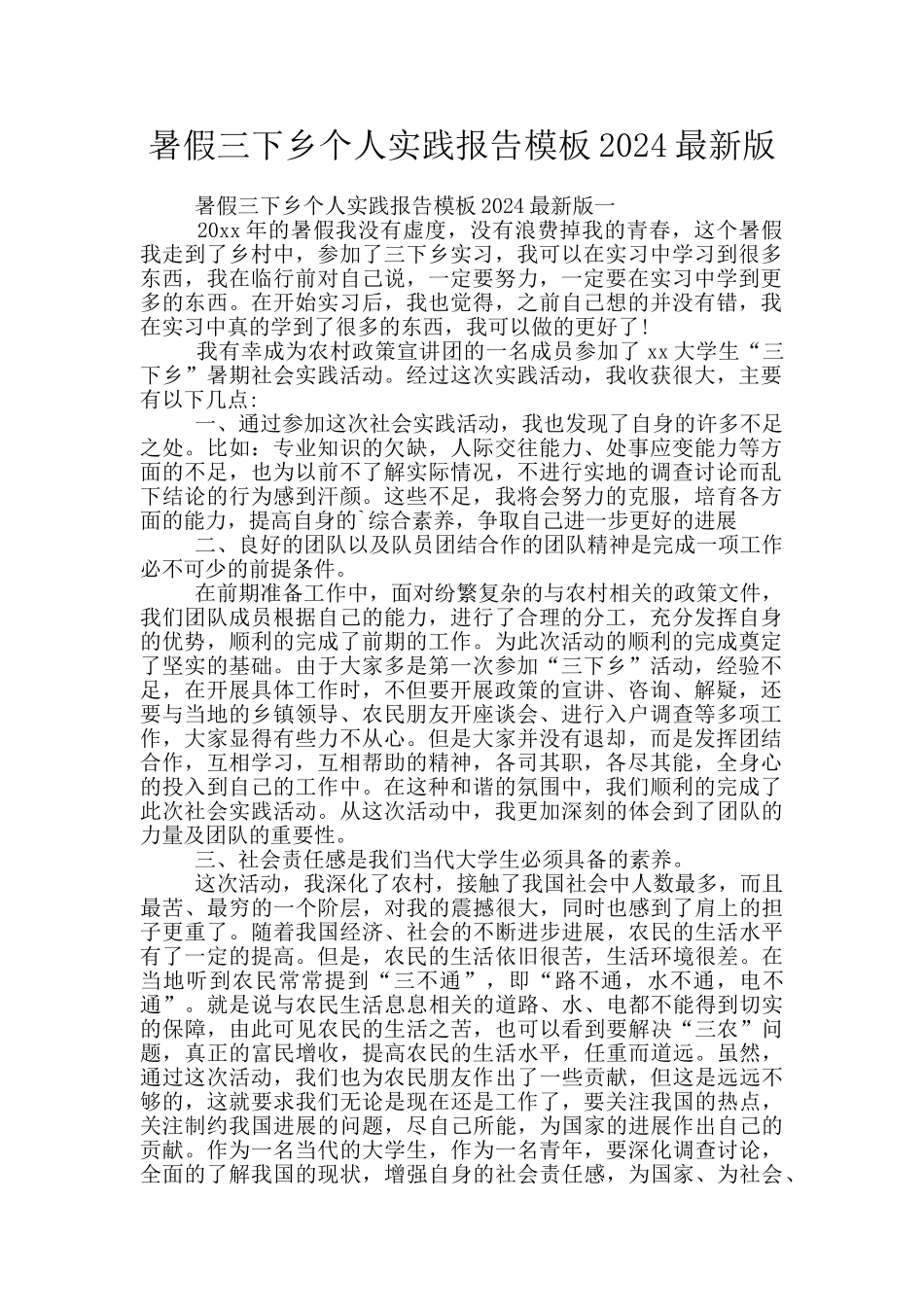 暑假三下乡个人实践报告模板2024最新版_第1页