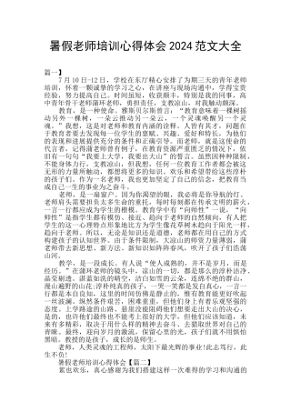 暑假教师培训心得体会2024范文大全