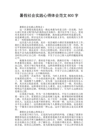 暑假社会实践心得体会范文800字