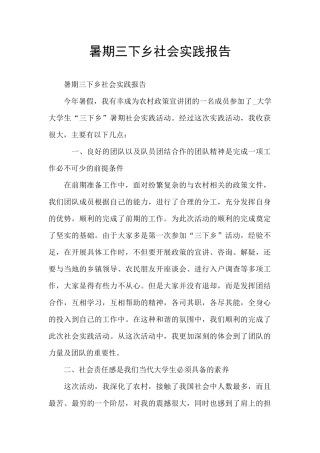 暑期三下乡社会实践报告