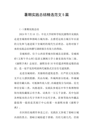 暑期实践总结精选范文5篇