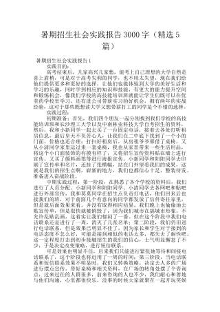 暑期招生社会实践报告3000字