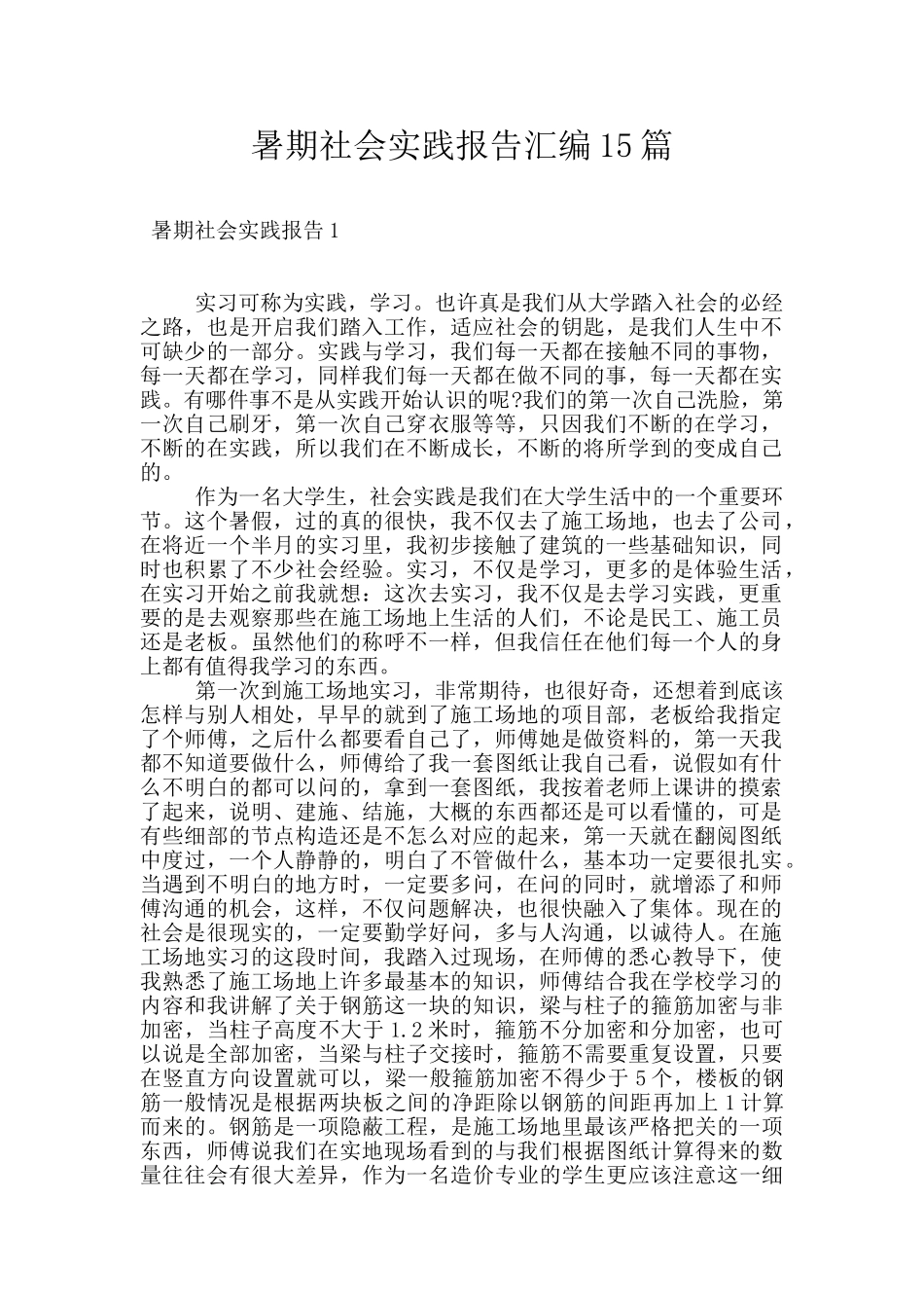 暑期社会实践报告汇编15篇_第1页