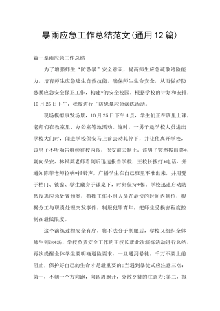 暴雨应急工作总结范文