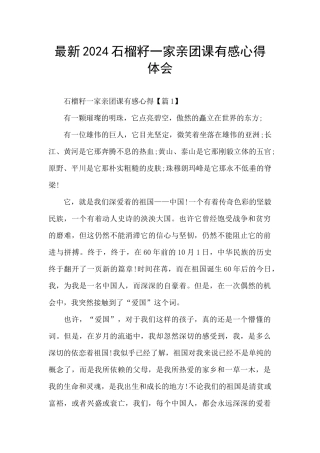 最新2024石榴籽一家亲团课有感心得体会