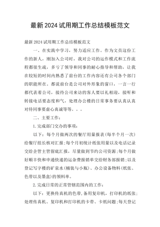 最新2024试用期工作总结模板范文