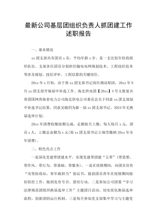 最新公司基层团组织负责人抓团建工作述职报告