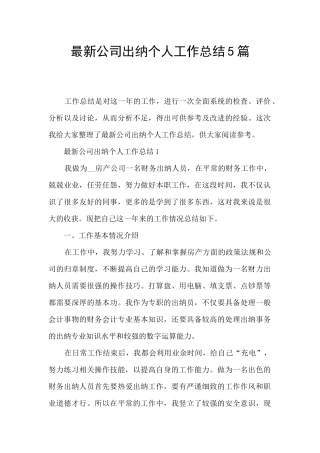 最新公司出纳个人工作总结5篇