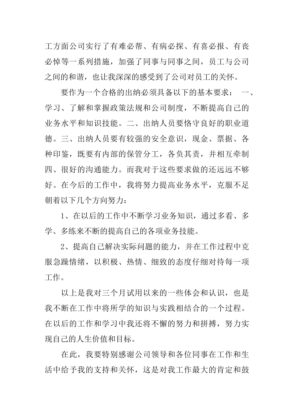 最新出纳试用期工作总结范文_第3页