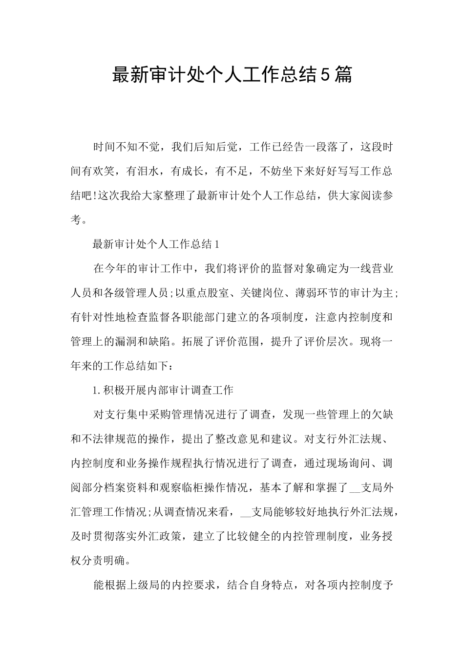 最新审计处个人工作总结5篇_第1页
