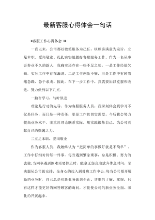 最新客服心得体会一句话