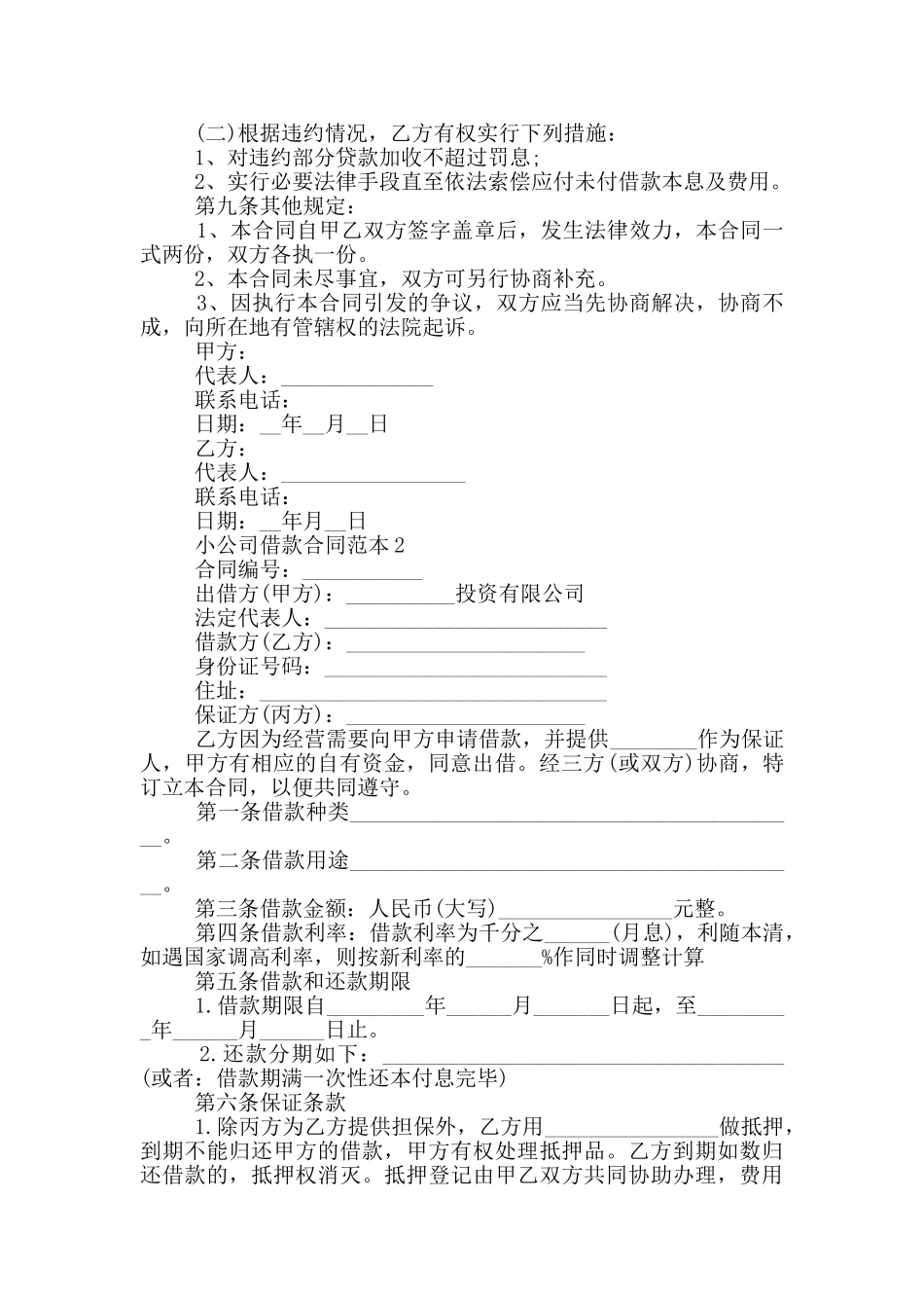 最新小公司借款合同范本_第2页