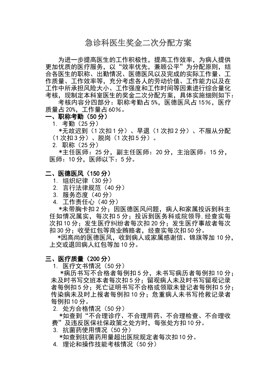 最新急诊科医生奖金二次分配方案_第1页