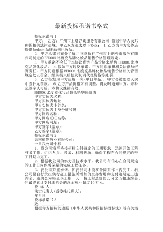 最新投标承诺书格式