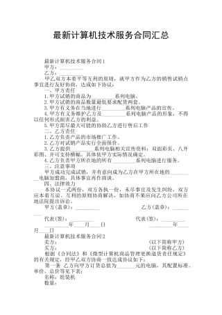 最新计算机技术服务合同汇总