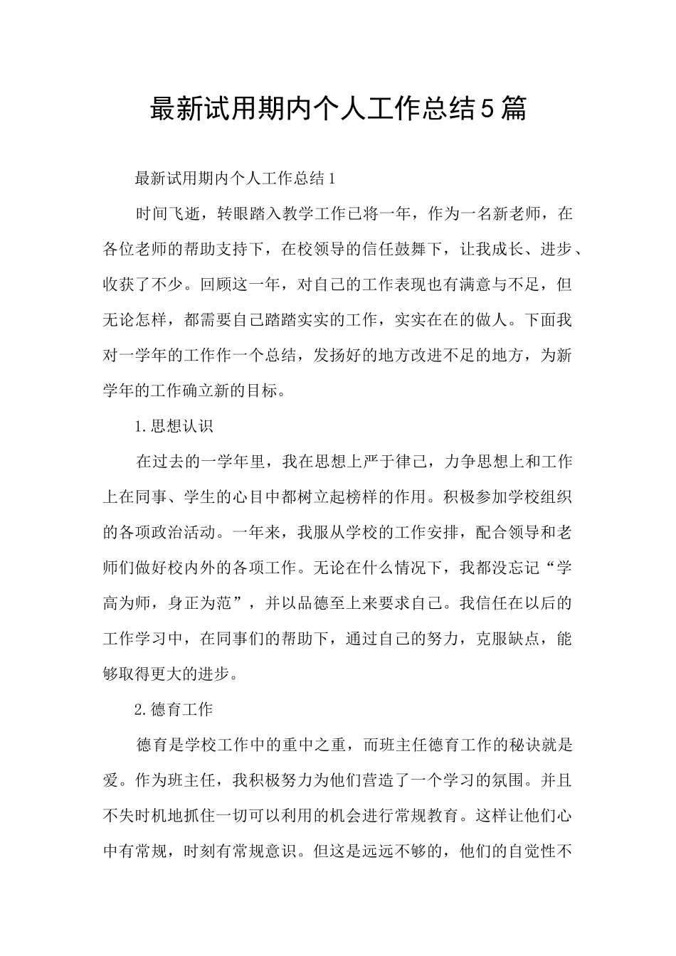 最新试用期内个人工作总结5篇_第1页
