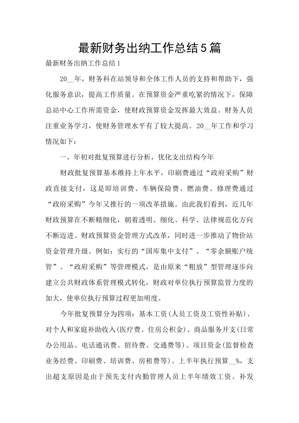 最新财务出纳工作总结5篇_第1页