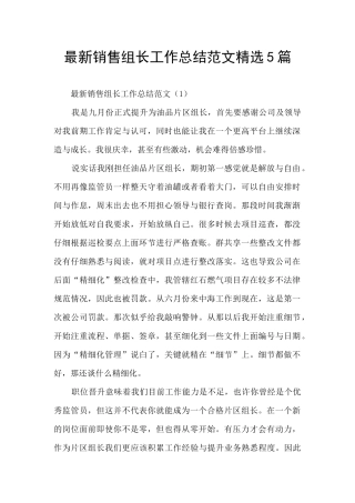 最新销售组长工作总结范文精选5篇