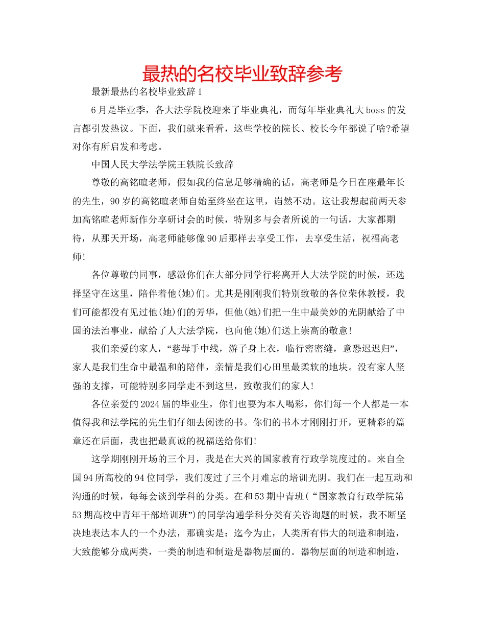 最热的名校毕业致辞参考_第1页