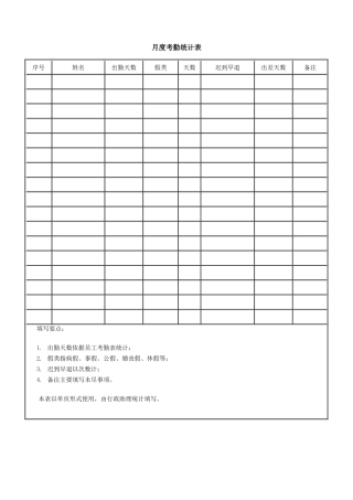 月度考勤统计表