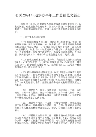 有关2024年巡察办半年工作总结范文新出