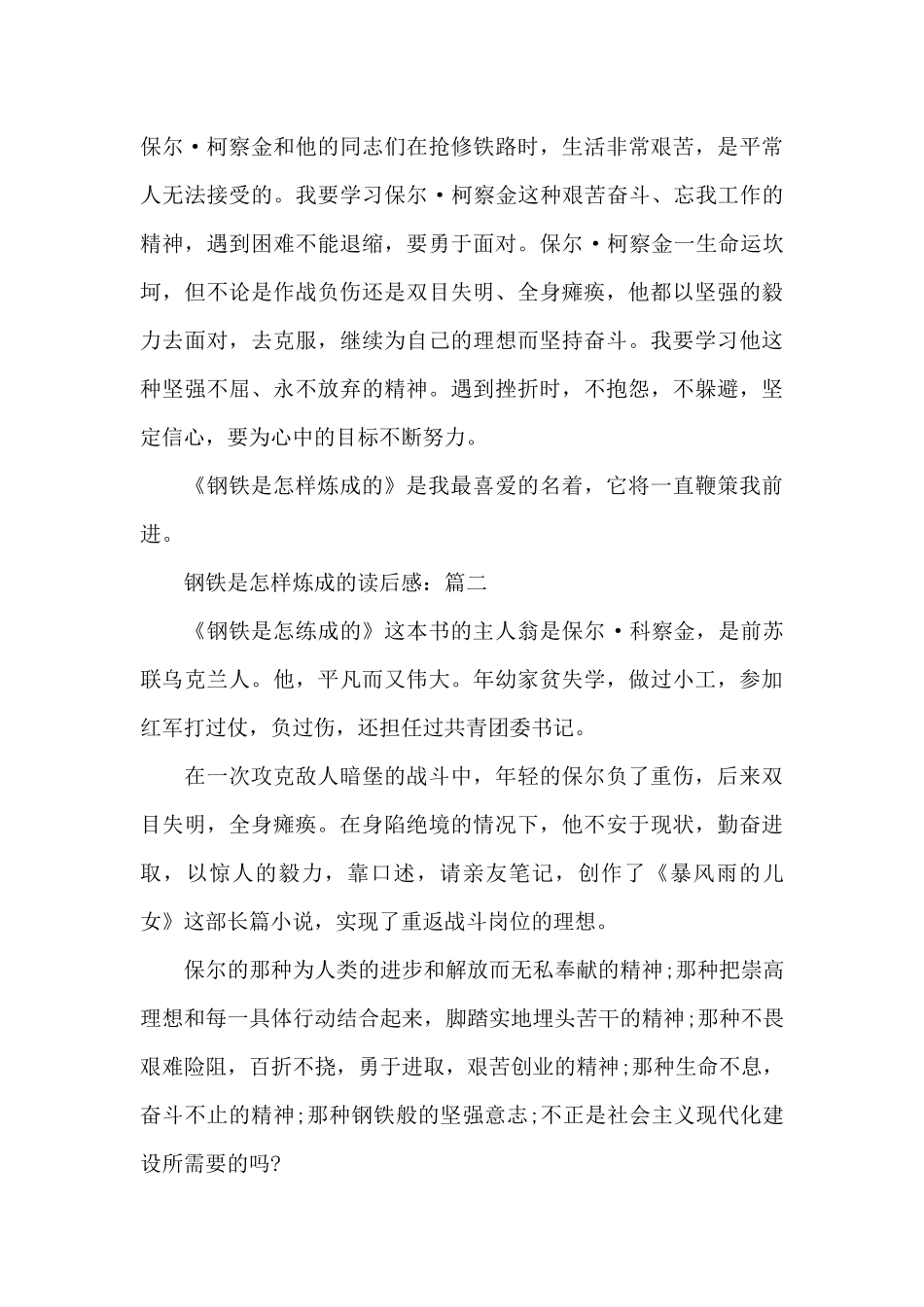 有关于钢铁是怎样炼成的读后感作文5篇_第2页
