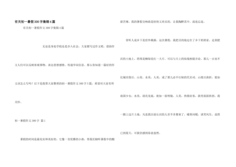 有关初一暑假300字集锦4篇_第1页