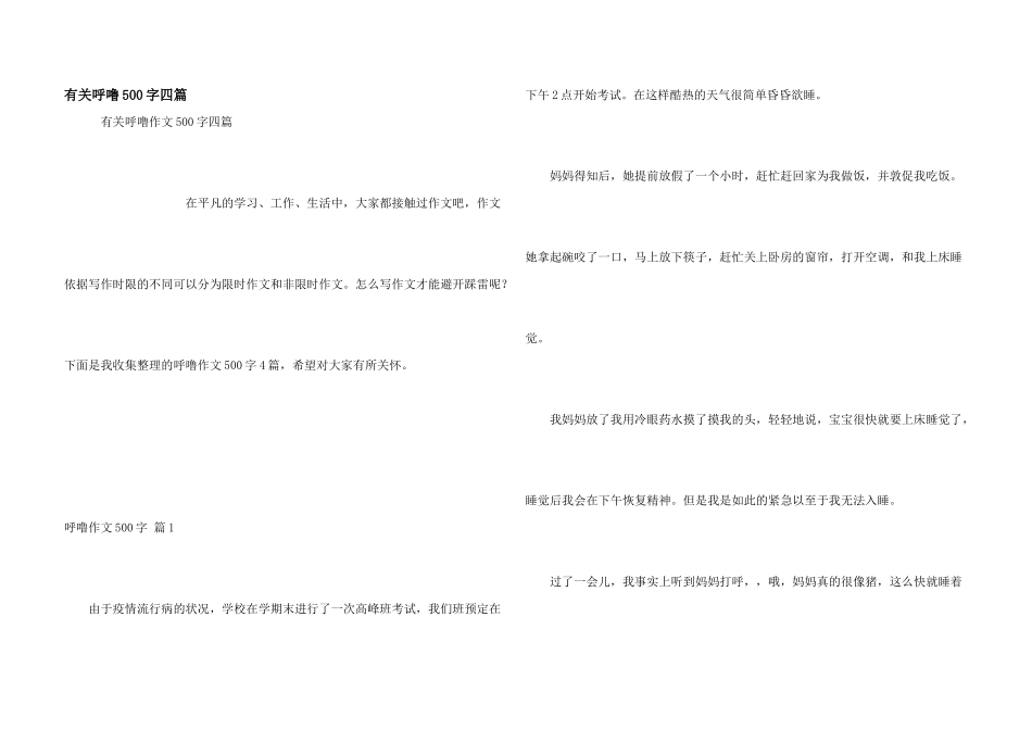 有关呼噜500字四篇_第1页