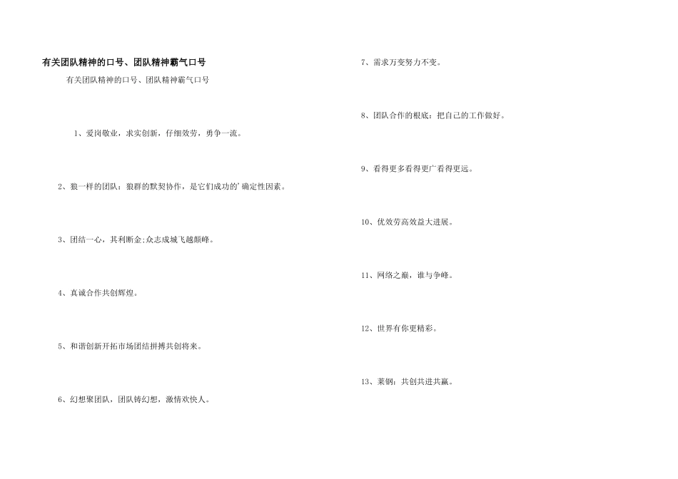 有关团队精神的口号、团队精神霸气口号_第1页