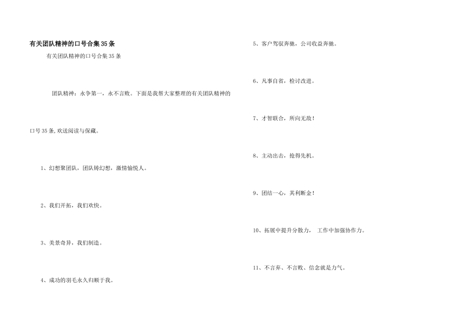 有关团队精神的口号合集35条_第1页