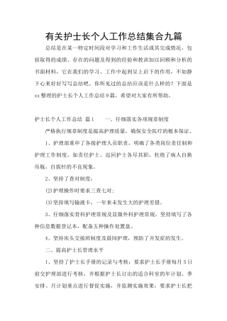 有关护士长个人工作总结集合九篇