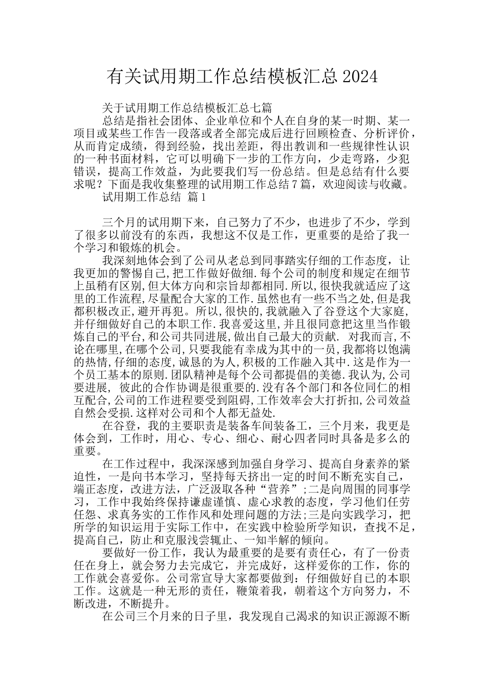 有关试用期工作总结模板汇总2024_第1页