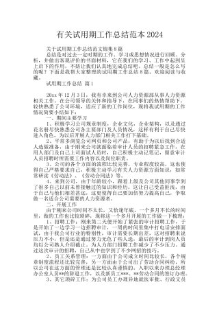 有关试用期工作总结范本2024