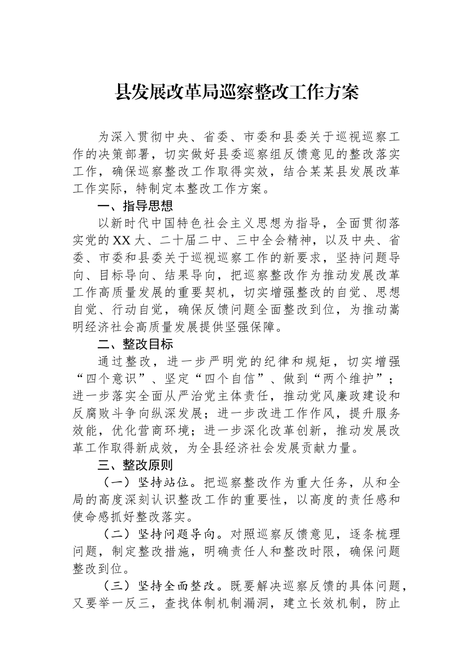 县发展改革局巡察整改工作方案_第1页