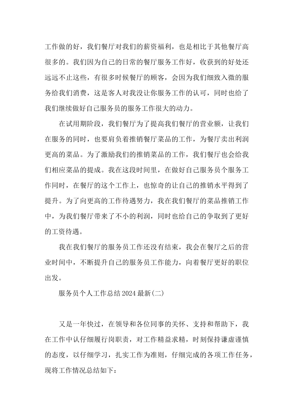 服务员个人工作总结2024最新_第2页