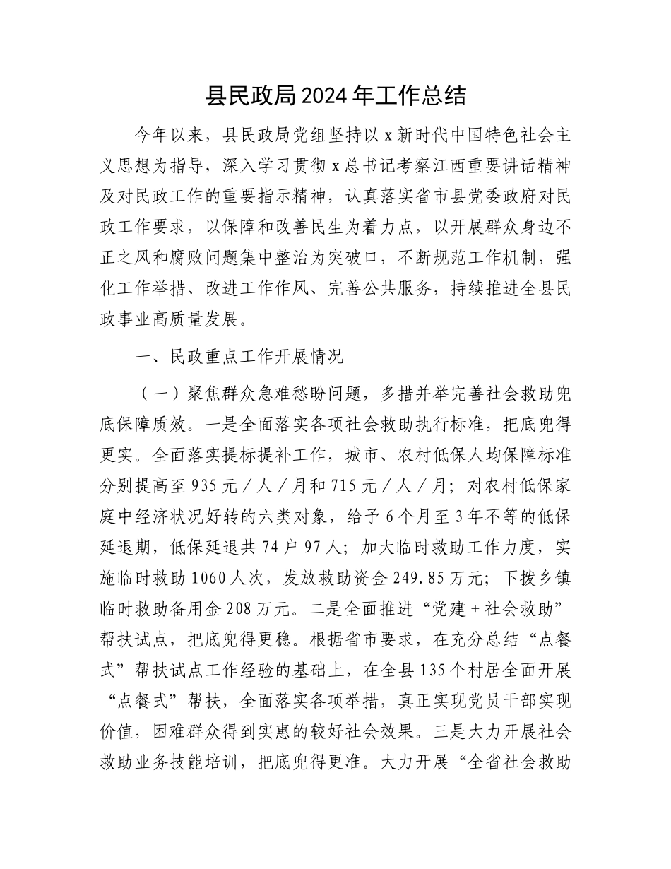 县民政局2024年度工作总结_第1页