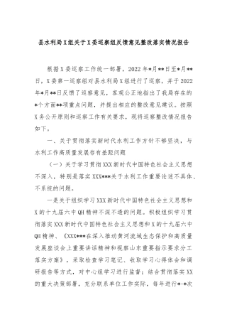 县水利局党组县委巡察组反馈意见整改落实情况报告