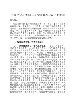 县委书记在2025年县党政联席会议上的讲话