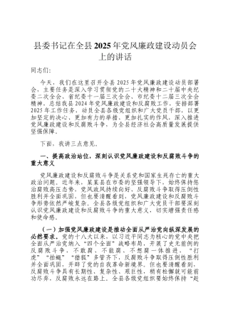 县委书记在全县2025年党风廉政建设动员会上的讲话