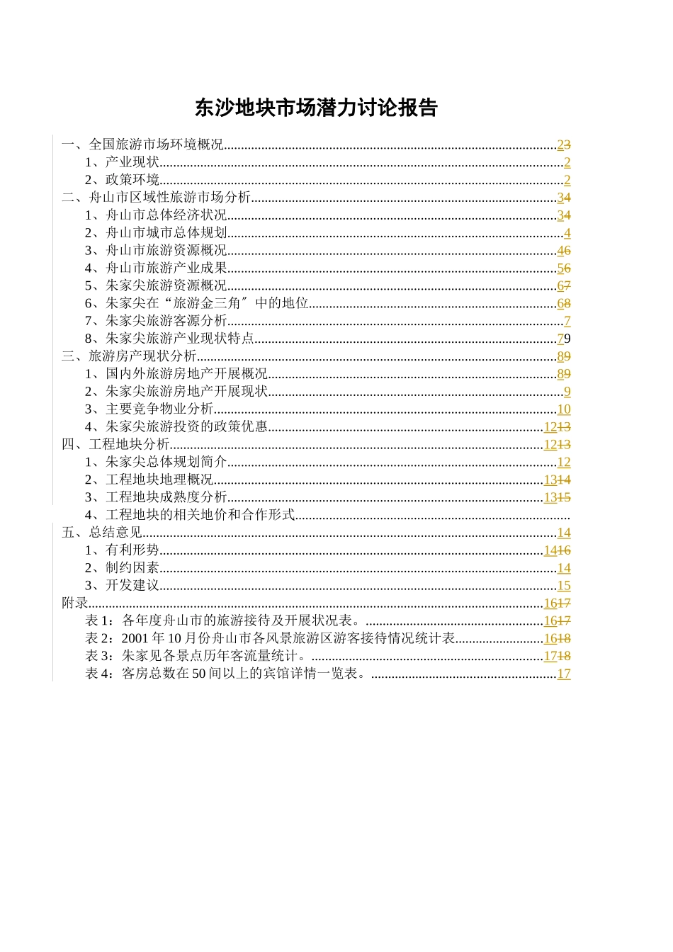 朱家尖东沙地块市场调查报_第1页