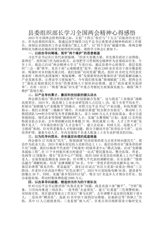 县委组织部长学习全国两会精神心得感悟