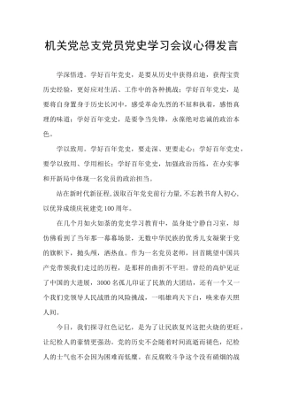 机关党总支党员党史学习会议心得发言
