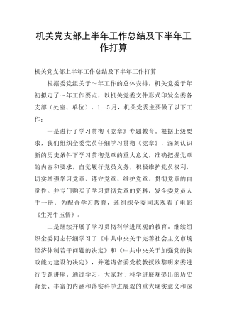 机关党支部上半年工作总结及下半年工作打算