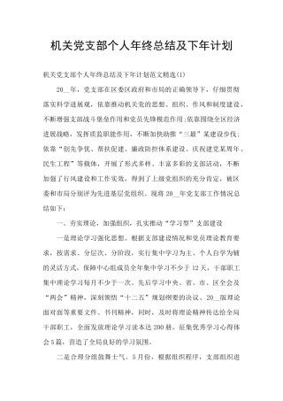 机关党支部个人年终总结及下年计划