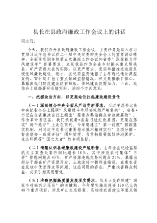 县长在县政府廉政工作会议上的讲话