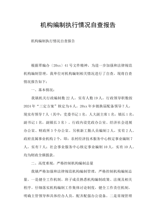机构编制执行情况自查报告